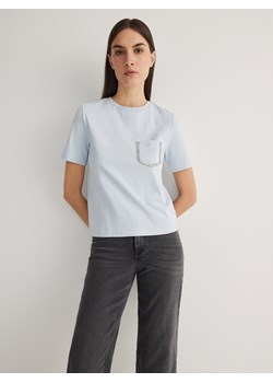 Reserved - T-shirt z ozdobną kieszenią - jasnoniebieski ze sklepu Reserved w kategorii Bluzki damskie - zdjęcie 173436700