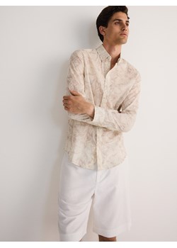 Reserved - Bawełniana koszula slim fit - beżowy ze sklepu Reserved w kategorii Koszule męskie - zdjęcie 173438801