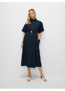 Reserved - Koszulowa sukienka midi z paskiem - granatowy ze sklepu Reserved w kategorii Sukienki - zdjęcie 173442414