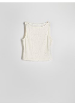 Reserved - Top z domieszką wiskozy - złamana biel ze sklepu Reserved w kategorii Bluzki damskie - zdjęcie 173442774