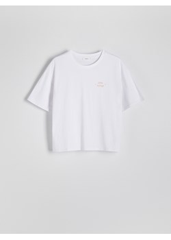 Reserved - T-shirt z napisem - biały ze sklepu Reserved w kategorii Bluzki damskie - zdjęcie 173443104