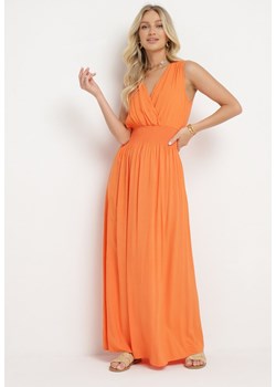 Pomarańczowa Wiskozowa Sukienka z Kopertowym Dekoltem i Gumkami w Talii Joridia ze sklepu Born2be Odzież w kategorii Sukienki - zdjęcie 173443902