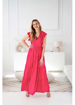 Różowa sukienka damska maxi z falbaną ze sklepu 5.10.15 w kategorii Sukienki - zdjęcie 173445254