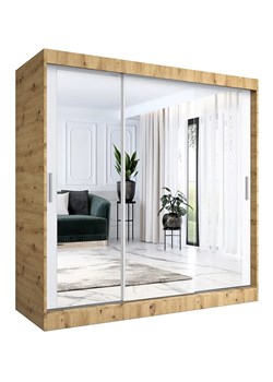 Szafa przesuwna z lustrem dąb artisan + biały 200 cm - Kukkin 6X ze sklepu Edinos.pl w kategorii Szafy - zdjęcie 173446920