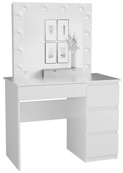 Biała skandynawska toaletka z lustrem scenicznym - Lotaro 5X ze sklepu Edinos.pl w kategorii Toaletki - zdjęcie 173447091