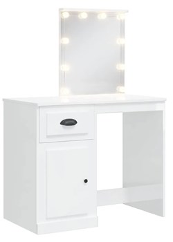Toaletka z lustrem podświetlanym biały połysk - Eliona ze sklepu Edinos.pl w kategorii Toaletki - zdjęcie 173447562
