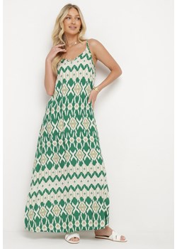 Zielona Wiskozowa Sukienka na Regulowanych Ramiączkach o Geometrycznym Wzorze Vididia ze sklepu Born2be Odzież w kategorii Sukienki - zdjęcie 173448032