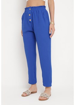 Niebieskie Spodnie z Wysoką Talią Typu Paper Bag z Gumką w Pasie Noravia ze sklepu Born2be Odzież w kategorii Spodnie damskie - zdjęcie 173448243