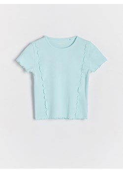 Reserved - Prążkowany t-shirt - jasnoturkusowy ze sklepu Reserved w kategorii Bluzki dziewczęce - zdjęcie 173457312