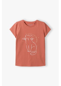 T-shirt bawełniany dla dziewczynki z nadrukiem kota ze sklepu 5.10.15 w kategorii Bluzki dziewczęce - zdjęcie 173458343