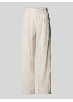 Spodnie lniane o kroju regular fit z zakładkami w pasie model ‘DENISE’ ze sklepu Peek&Cloppenburg  w kategorii Spodnie damskie - zdjęcie 173459851