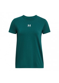 Damski t-shirt z nadrukiem Under Armour UA Rival Core SS - zielony ze sklepu Sportstylestory.com w kategorii Bluzki damskie - zdjęcie 173460883