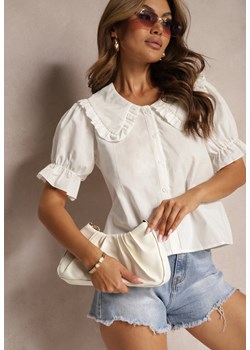 Biała Bawełniana Koszula z Krótkim Rękawem i Kołnierzykiem z Falbankami Dosofia ze sklepu Renee odzież w kategorii Koszule damskie - zdjęcie 173463231