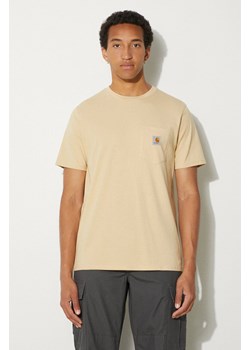 Carhartt WIP t-shirt bawełniany Pocket męski kolor beżowy gładki I030434.29OXX ze sklepu PRM w kategorii T-shirty męskie - zdjęcie 173466171
