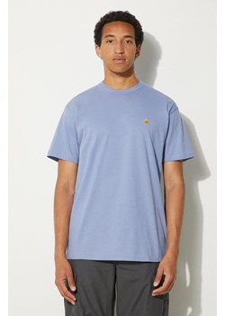 Carhartt WIP t-shirt bawełniany Chase męski kolor niebieski gładki I026391.29XXX ze sklepu PRM w kategorii T-shirty męskie - zdjęcie 173466173