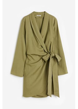 H & M - Kopertowa sukienka z domieszką lnu - Zielony ze sklepu H&M w kategorii Sukienki - zdjęcie 173466433