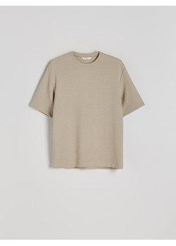 Reserved - T-shirt boxy z bawełną - beżowy ze sklepu Reserved w kategorii T-shirty męskie - zdjęcie 173467324