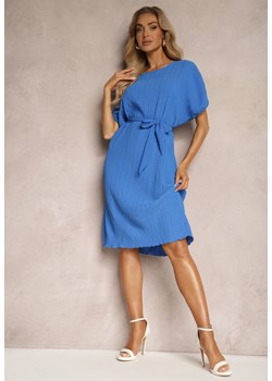 Niebieska Pudełkowa Sukienka Wiązana w Talii Junolia ze sklepu Renee odzież w kategorii Sukienki - zdjęcie 173467770