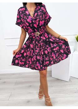 Czarna Sukienka w Różowe Kwiatki ze sklepu ModnaKiecka.pl w kategorii Sukienki - zdjęcie 173468320
