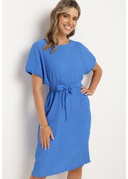 Niebieska Sukienka pudełkowa z Materiałowym Paskiem Imoolia ze sklepu Born2be Odzież w kategorii Sukienki - zdjęcie 173468533