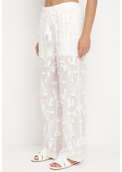Białe Spodnie Ażurowe z Wysokim Stanem i Gumką w Pasie Frulefia ze sklepu Born2be Odzież w kategorii Spodnie damskie - zdjęcie 173474023