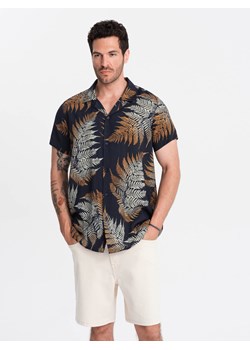 Wzorzysta męska koszula wiskozowa z krótkim rękawem – paproć V3 OM-SHPS-0113 ze sklepu ombre w kategorii Koszule męskie - zdjęcie 173474551