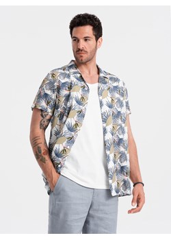 Wiskozowa wzorzysta męska koszula z krótkim rękawem – palmy V7 OM-SHPS-0113 ze sklepu ombre w kategorii Koszule męskie - zdjęcie 173474563