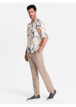 Męskie podwijane spodnie chino z dodatkiem lnu – jasnobrązowe V3 OM-PACP-0198 ze sklepu ombre w kategorii Spodnie męskie - zdjęcie 173474600