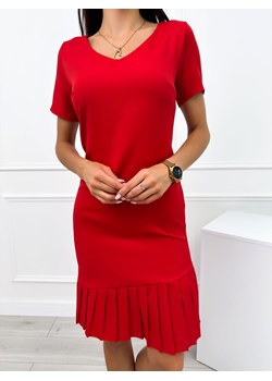 Czerwona Sukienka z Plisowaną Falbanką ze sklepu ModnaKiecka.pl w kategorii Sukienki - zdjęcie 173477973