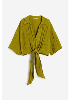 H & M - Bluzka z wiązanym detalem - Zielony ze sklepu H&M w kategorii Koszule damskie - zdjęcie 173478963