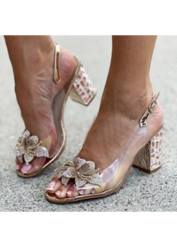 Rose silikonowe sandały damskie na słupku z ozdobą, transparentne DiA ze sklepu suzana.pl w kategorii Sandały damskie - zdjęcie 173494952