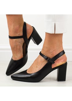 Czarne pu sandały damskie na słupku z zakrytymi palcami Sergio Leone s ze sklepu suzana.pl w kategorii Czółenka - zdjęcie 173496234