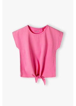 Różowy bawełniany t-shirt dziewczęcy z ozdobnym wiązaniem - 5.10.15. ze sklepu 5.10.15 w kategorii Bluzki dziewczęce - zdjęcie 173499472
