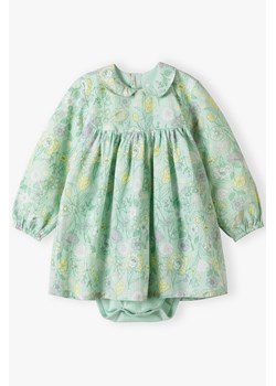 Sukienko- body dla niemowlaka - zielone w kwiaty - długi rękaw - 5.10.15. ze sklepu 5.10.15 w kategorii Sukienki niemowlęce - zdjęcie 173499493
