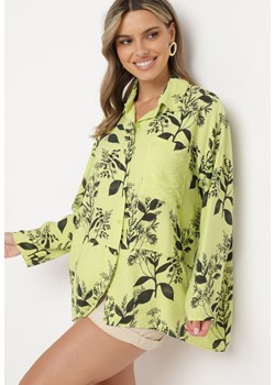 Zielona Wiskozowa Koszula z Dłuższym Tyłem Eframla ze sklepu Born2be Odzież w kategorii Koszule damskie - zdjęcie 173503800