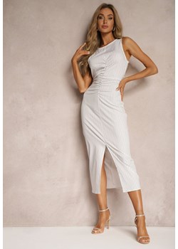 Biała Sukienka Taliowana z Ozdobnymi Marszczeniami Lilefia ze sklepu Renee odzież w kategorii Sukienki - zdjęcie 173504011