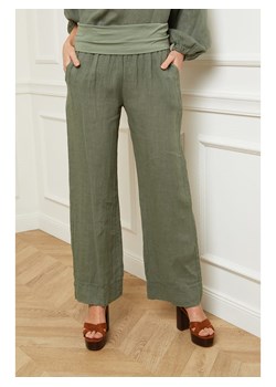 La Compagnie Du Lin Lniane spodnie &quot;Astrid&quot; w kolorze khaki ze sklepu Limango Polska w kategorii Spodnie damskie - zdjęcie 173504472
