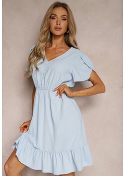 Jasnoniebieska Sukienka z Gumką w Talii i Falbankami o Rozkloszowanym Fasonie Xelimia ze sklepu Renee odzież w kategorii Sukienki - zdjęcie 173507034