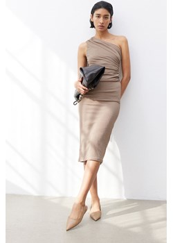 H & M - Marszczona sukienka na jedno ramię - Brązowy ze sklepu H&M w kategorii Sukienki - zdjęcie 173507290