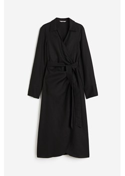 H & M - Kopertowa sukienka z domieszką lnu - Czarny ze sklepu H&M w kategorii Sukienki - zdjęcie 173507321