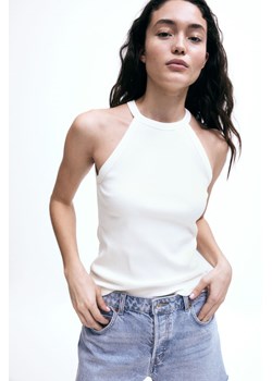 H & M - Prążkowany top bez rękawów - Biały ze sklepu H&M w kategorii Bluzki damskie - zdjęcie 173507404