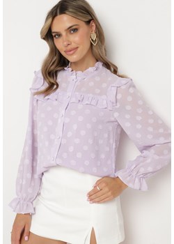 Fioletowa Koszula z Falbankami i Powlekanymi Guzikami Jaydalynn ze sklepu Born2be Odzież w kategorii Koszule damskie - zdjęcie 173508222