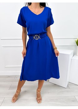 Kobaltowa Sukienka z Paskiem ze sklepu ModnaKiecka.pl w kategorii Sukienki - zdjęcie 173512243
