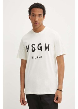 MSGM t-shirt bawełniany męski kolor beżowy z nadrukiem 2000MM510.200002 ze sklepu ANSWEAR.com w kategorii T-shirty męskie - zdjęcie 173512930