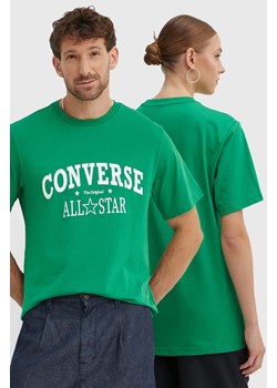 Converse t-shirt bawełniany kolor zielony z nadrukiem 10026458-A01 ze sklepu ANSWEAR.com w kategorii T-shirty męskie - zdjęcie 173513233