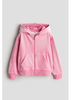 H & M - Welurowa rozpinana bluza z kapturem - Różowy ze sklepu H&M w kategorii Bluzy dziewczęce - zdjęcie 173514313