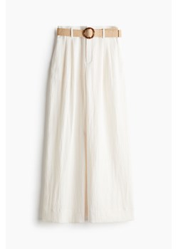 H & M - Szerokie spodnie z paskiem - Biały ze sklepu H&M w kategorii Spodnie damskie - zdjęcie 173514372