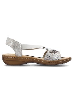 Komfortowe sandały damskie wsuwane z gumką metallic Rieker 60880-90 srebrny ze sklepu ButyModne.pl w kategorii Sandały damskie - zdjęcie 173514531