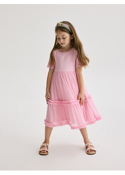 Reserved - Sukienka z tiulowym dołem - różowy ze sklepu Reserved w kategorii Sukienki dziewczęce - zdjęcie 173519580