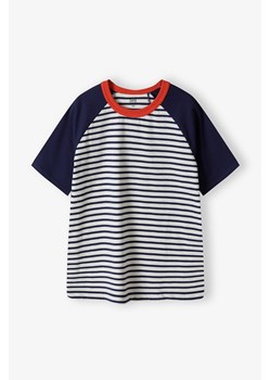 T-shirt dzianinowy dla chłopca granatowy w paski - Limited Edition ze sklepu 5.10.15 w kategorii T-shirty chłopięce - zdjęcie 173520530